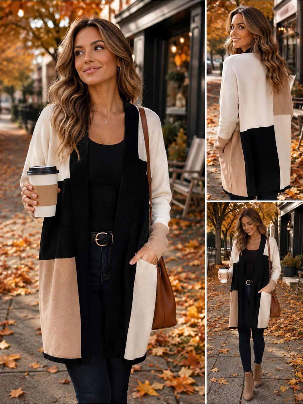 Vila Milano XL Colorblock Long Open Front Cardigan
